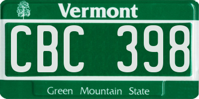 VT license plate CBC398