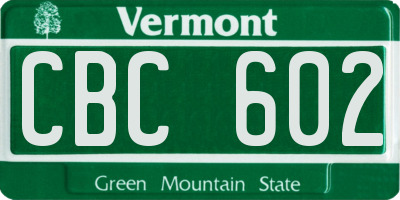 VT license plate CBC602