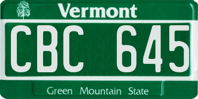 VT license plate CBC645