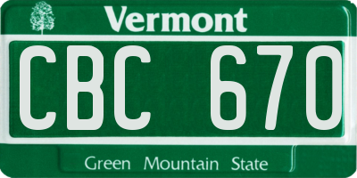 VT license plate CBC670