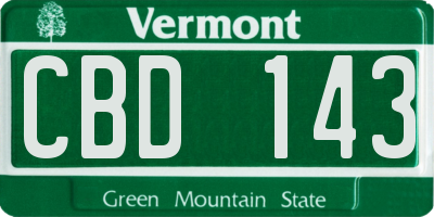 VT license plate CBD143