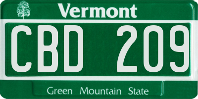 VT license plate CBD209