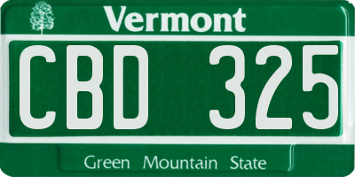 VT license plate CBD325