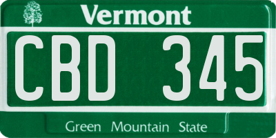VT license plate CBD345