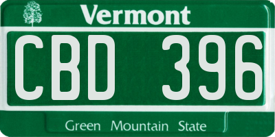 VT license plate CBD396