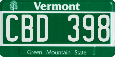 VT license plate CBD398