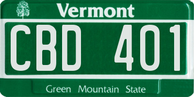 VT license plate CBD401