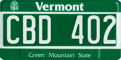 VT license plate CBD402