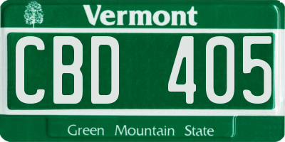 VT license plate CBD405