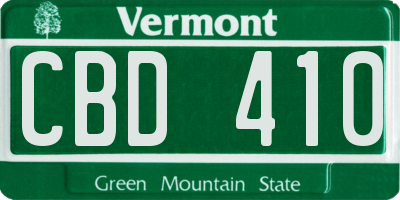 VT license plate CBD410