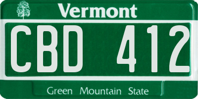 VT license plate CBD412