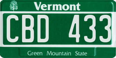 VT license plate CBD433