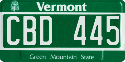 VT license plate CBD445