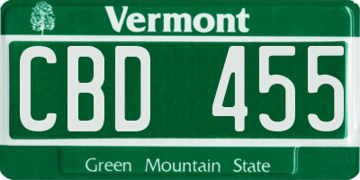 VT license plate CBD455
