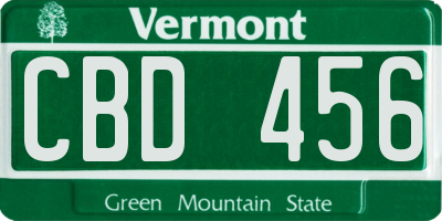 VT license plate CBD456