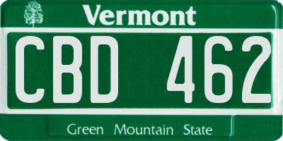 VT license plate CBD462