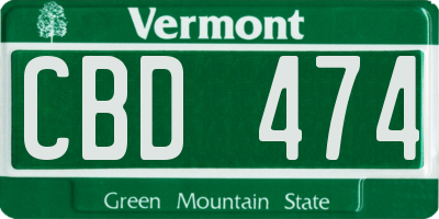 VT license plate CBD474