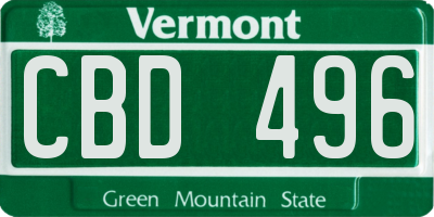 VT license plate CBD496