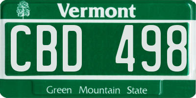 VT license plate CBD498