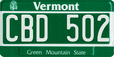 VT license plate CBD502