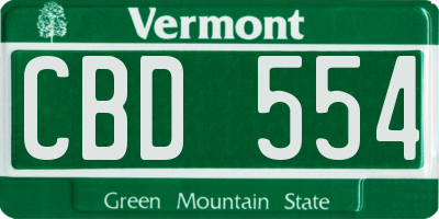 VT license plate CBD554