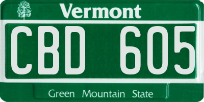 VT license plate CBD605