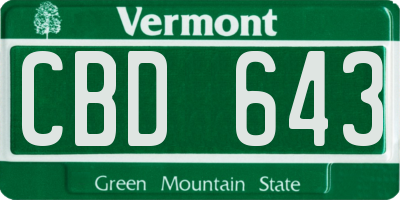 VT license plate CBD643