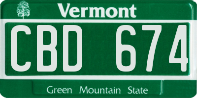 VT license plate CBD674