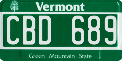 VT license plate CBD689