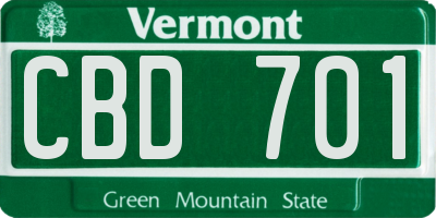 VT license plate CBD701