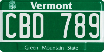 VT license plate CBD789