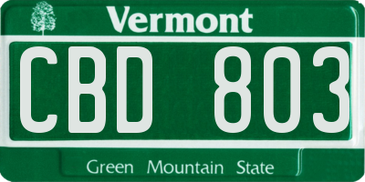 VT license plate CBD803