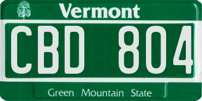 VT license plate CBD804