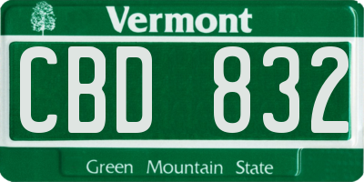 VT license plate CBD832