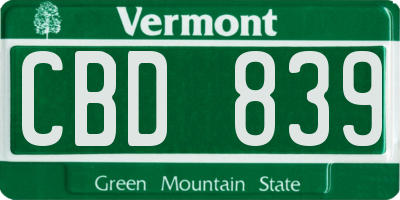 VT license plate CBD839