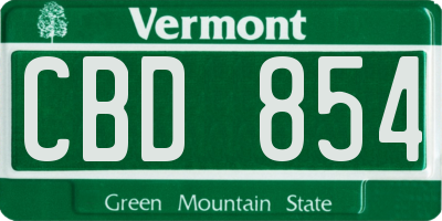 VT license plate CBD854