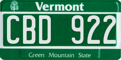 VT license plate CBD922