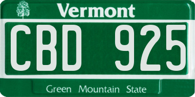 VT license plate CBD925