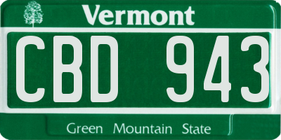 VT license plate CBD943