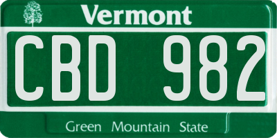 VT license plate CBD982