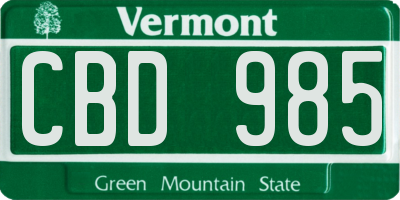 VT license plate CBD985