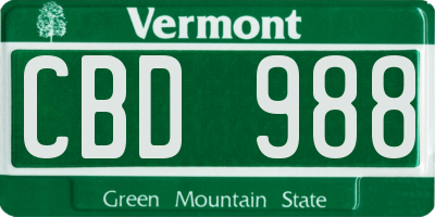 VT license plate CBD988