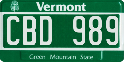 VT license plate CBD989
