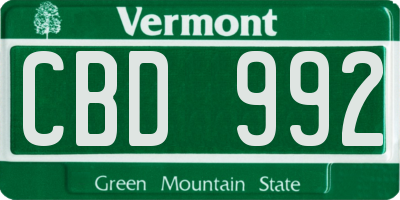 VT license plate CBD992