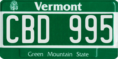 VT license plate CBD995