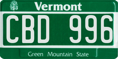 VT license plate CBD996