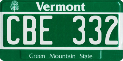 VT license plate CBE332