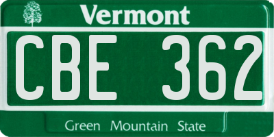 VT license plate CBE362