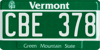 VT license plate CBE378
