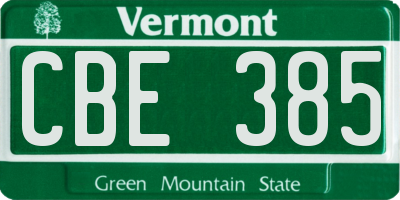 VT license plate CBE385